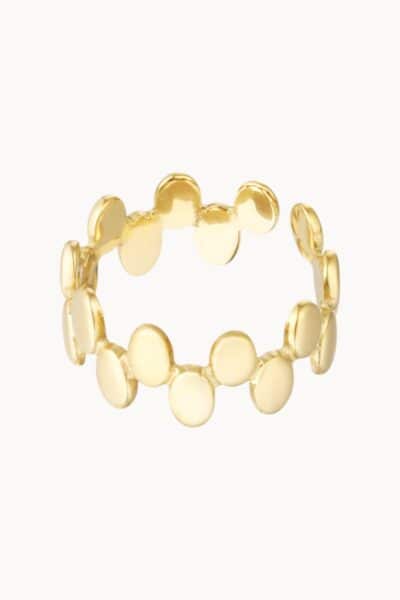Złoty pierścionek z okrągłymi elementami