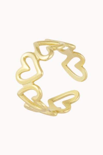 Złoty pierścionek z sercami